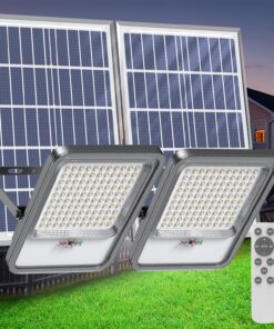 TENKOO Solar Street Lights Outdoor 500W 2 Pack Solar Street Flood Light Dusk to Dawn 32000LM IP67 Waterproof Parking Lot Light with 16.4ft Cables Security Commercial Lighting for Yard, Garden, Pathway