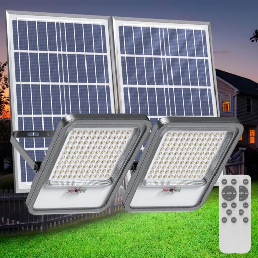 TENKOO Solar Street Lights Outdoor 500W 2 Pack Solar Street Flood Light Dusk to Dawn 32000LM IP67 Waterproof Parking Lot Light with 16.4ft Cables Security Commercial Lighting for Yard, Garden, Pathway