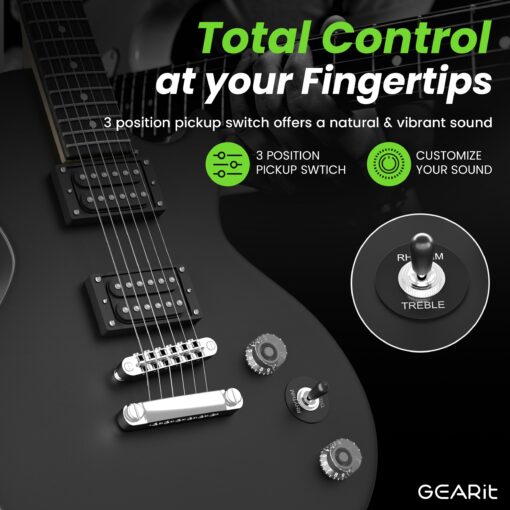 GEARit GI-155 Valley Series, 39" Electric Guitar Set w/Amplifier, H-H Pickups with Coil Split, All-Inclusive Starter Kit with Tuner, Gig Bag, and Guitar Strap, Cable, Picks, Strings - Black - Image 5