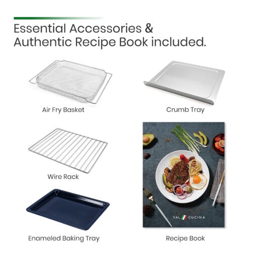 VAL CUCINA Infrared Heating Air Fryer Toaster Oven, Extra Large Countertop Convection Oven 10-in-1 Combo, 6-Slice Toast, Enamel Baking Pan Easy Clean with Recipe Book, Black Matte Stainless Steel - Image 3