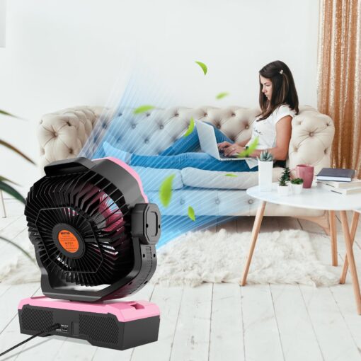 WESTTREE Battery Powered Fan Powerful Airflow Battery Operated Air Circulator Fan for Bedroom,Quiet & 360°Auto Oscillating Rechargeable Camping Fans with LED Light (RGBW) X66 Pink - Image 2