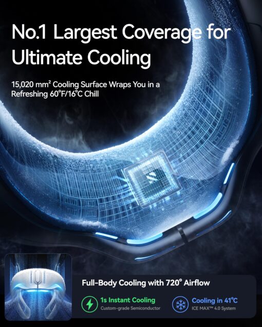 RANVOO AICE LITE Plus 2025 Max Cooling Airflow [No.1 Coolest & Most Durable] Neck Air Conditioner, Ultimate Immersive Personal AC 6,000 mAh Rechargeable Neck Fan Blow Cold Air, Gifts for Mom, Blue - Image 6
