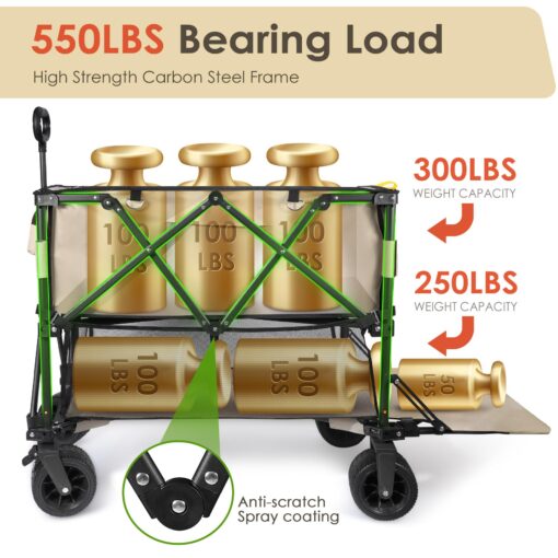 HOPERAN 400L Large Foldable Double Decker Wagon,360° Adjustable Handle 550LBS Heavy Duty Collapsible Cart with 54" Extra Extender,All Terrain Double-Locking Brack Wheels,Perfer for Beach|Camp|Outdoor - Image 8