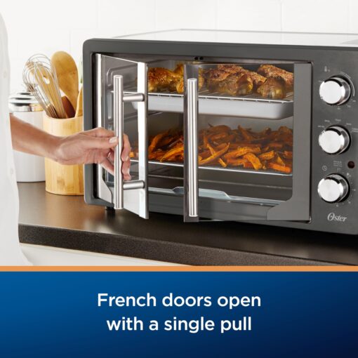 Oster Extra-Large French Door Air Fryer Countertop Oven, Stainless Steel, 60-Min Timer, 6 Cooking Functions, Versatile Accessories, Reduces Energy and Cooking Time - Image 6