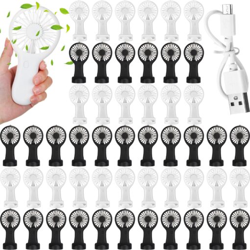 60 Pack Mini Powerful Handheld Fan Bulk 3 Speed USB Rechargeable Small Desk Fan Summer Gift for Wedding Beach Outdoor Women Eyelash (Black,White)