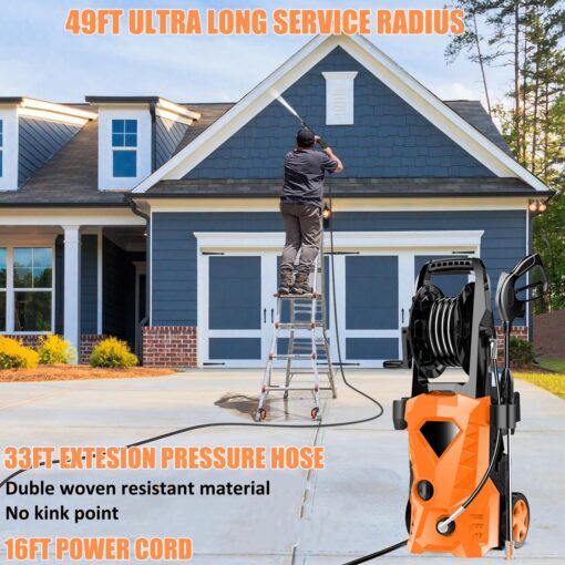 5000PSI Electric Pressure Washer - 2025 New Electric Power Washer with Upgraded 33ft Pressure Washer Hose Reel, Foam Cannon, 4 Nozzle Set, Power Washer for House/Patios/Car/Fence, Orange - Image 5