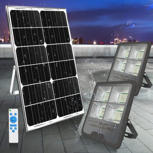 Gebosun Black 2-Pack 300W LED Solar Flood Light, Remote Controlled, Dusk to Dawn, 30,000Lumen, 6000K, IP65 Waterproof for Shed Backyard Garden - Image 4