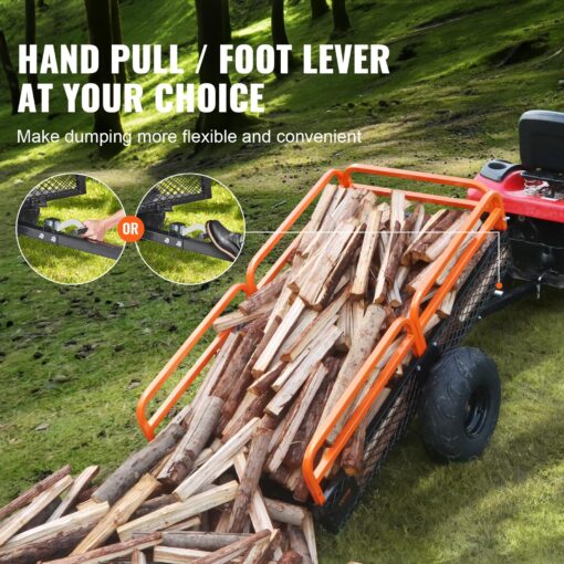 VEVOR ATV UTV Trailer Tow Behind Dump Cart, 1500lbs 15 Cubic Feet, Heavy Duty Yard Garden Trailer Pull Behind Dump Trailer for Lawn Mower Tractor - Image 4
