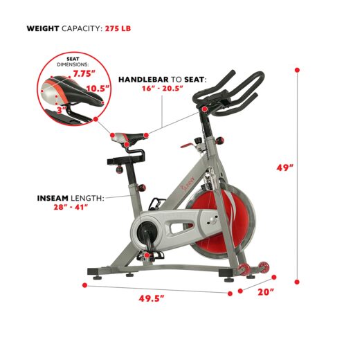 Sunny Health & Fitness Pro II Indoor Cycling Bike with Device Mount and Advanced Display – SF-B1995, Silver - Image 5