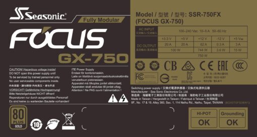 Seasonic FOCUS GX-750 - 750W - 80+ Gold - Full-Modular - ATX Form Factor - Low Noise - Premium Japanese Capacitor - 10 Year Warranty - Nvidia RTX 30/40 Super & AMD GPU Compatible (Ref. SSR-750FX) - Image 4