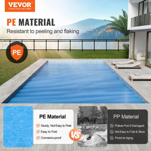 VEVOR Solar Pool Cover, 32 x 16 ft Rectangle Solar Cover 12 mil for Pools, Inground Above Ground Swimming Pool Solar Blanket with Bubble, Heat Retaining Solar Covers Blue - Image 10