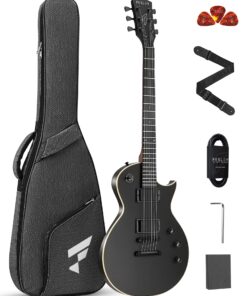 Fesley 39" LP Electric Guitar Kit: Full Size Solid Body Electric Guitars for Beginners with Humbucker Pickups, Poplar Body, Mahogany Neck,22 Frets,6 String Guitar with Gig Bag,Cable,FLP350,Matte,Black