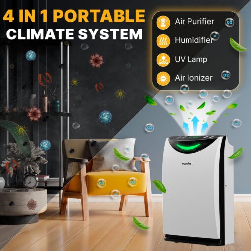 4 in 1 Humidifier and Air Purifier in One Up To 1035 SqFt - Ionizer UV C Light Air Purifier and Humidifier Combo, Whole House Air Purifiers for Bedroom Home Large Room - Ultra Quiet Air Filter Cleaner - Image 9