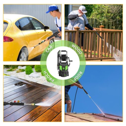 DECOKTOOL Electric Pressure Washer, 5000PSI Max 3.2 GPM Power Washer with 20FT Hose, 35FT Power Cord, 4 Nozzles, Foam Cannon & Spray Gun, High Pressure Washer for Car, Patio, Fence, Window (Green) - Image 2