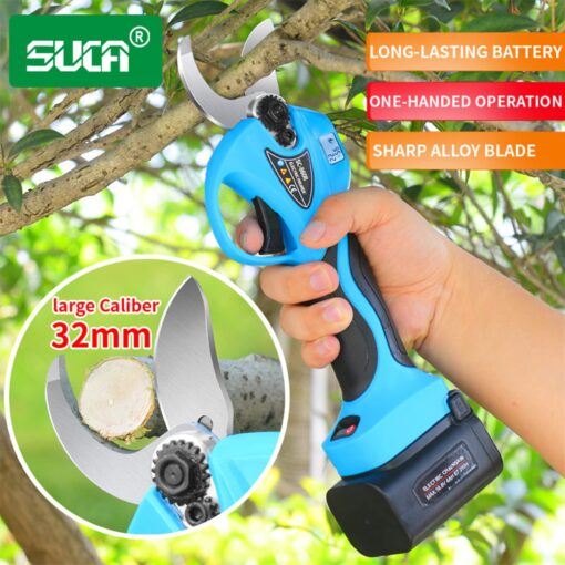 SUCA Electric Pruning Shears Pruning Shears Pruning Shears Tree Pruner Branch Cutter Pruners for Gardening with 2pcs 2Ah Lithium Battery 4-7 Working Hours Tree Branch Pruner (blue28mm+chainsaw) - Image 6