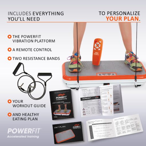 Power Fit Vibration Plate Exercise Machine, Powerfit Elite Vibration Platform, Power Plate, Body Vibration Plate for Lymphatic Drainage, Body Shaker Weight Loss - Remote, Resistance Bands & Diet Plan - Image 2