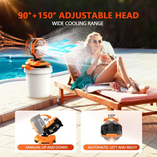 Portable Misting Fan, 30000mAh Rechargeable Battery Powered, Floor Cooling Fan 4 Strong Winds, 4 Spray Mister, Adjustable Base for 10-13in Water Tank, Outdoor Fans for Camping(No Bucket Included) - Image 5