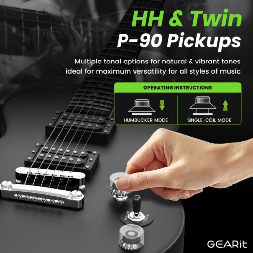 GEARit GI-155 Valley Series, 39" Electric Guitar Set w/Amplifier, H-H Pickups with Coil Split, All-Inclusive Starter Kit with Tuner, Gig Bag, and Guitar Strap, Cable, Picks, Strings - Black - Image 7