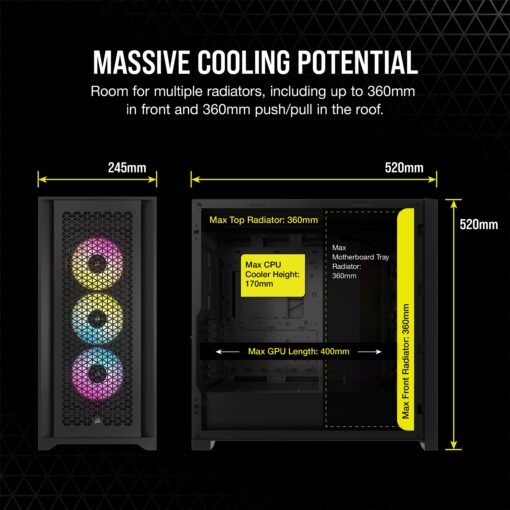Corsair 5000D RGB Mid-Tower Case - 3X AF120 RGB Fans - Lighting Node PRO - High-Airflow Design - RapidRoute Cable Management - Black - Image 2