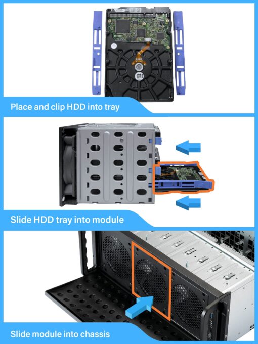 Rosewill 4U Server Chassis Rackmount Case | 15 3.5" HDD Bays | E-ATX Compatible | 6 Front 120mm Fans, 2 Rear 80mm Fans | 2X USB 3.0 | Front Panel Lock and Key | Silver/Black - RSV-L4500U - Image 4