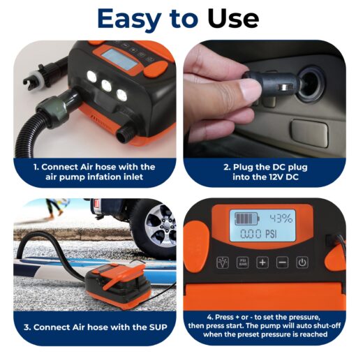 SereneLife Inflatable Paddle Board Pump Compressor - 16PSI High Pressure SUP Inflator - 12V DC Car Connector - Electric Air Pump for Paddle Boards, Boats, Rafts, Pool Toys - Deflation Function - Image 3