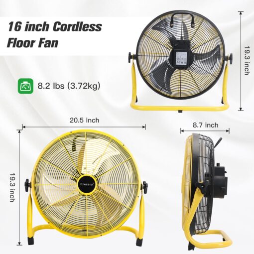 blessny 16" Battery Operated Floor Fan, 20000 mAh Large Rechargeable Cordless Fan for Camping Gazebo Chicken Coop Greenhouse Hurricane Home (High Velocity 2500 CFM) - Image 8