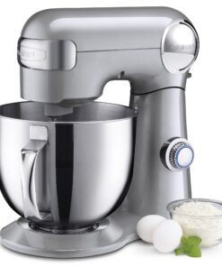 Cuisinart Stand Mixer, 12 Speeds, 5.5-Quart Mixing Bowl, Chef's Whisk, Flat Mixing Paddle, Dough Hook, and Splash Guard with Pour Spout, Silver Lining, SM-50BC, Silver Lining