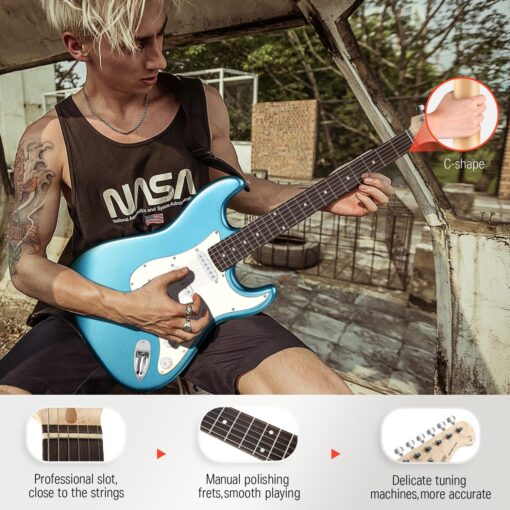 Donner DST-100T 39 Inch Electric Guitar Beginner Kit Solid Body Full Size Lake Blue HSS Pick Up for Starter, with Amplifier, Bag, Digital Tuner, Capo, Strap, String,Cable, Picks - Image 3