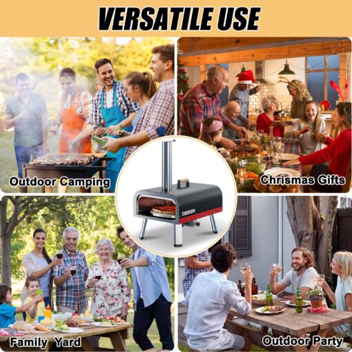 ABORON Pizza Oven,𝟏𝟑'' 𝐌𝐮𝐥𝐭𝐢-𝐅𝐮𝐞𝐥 𝐑𝐨𝐭𝐚𝐭𝐚𝐛𝐥𝐞 Outdoor Pizza Ovens, Portable Wood and Gas Pizza Oven, 3-Layer Stainless Steel Pizza Maker with Built-In Thermometer, Pizza Cutter - Image 2