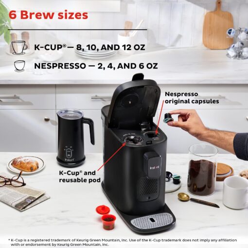 Instant Pot Pod, 3-in-1 Espresso, K-Cup Pod and Ground Coffee Maker, From the Makers of Instant Pot with Reusable Coffee Pod for Ground Coffee, 2 to 12oz. Brew Sizes, 68oz Reservoir - Image 7