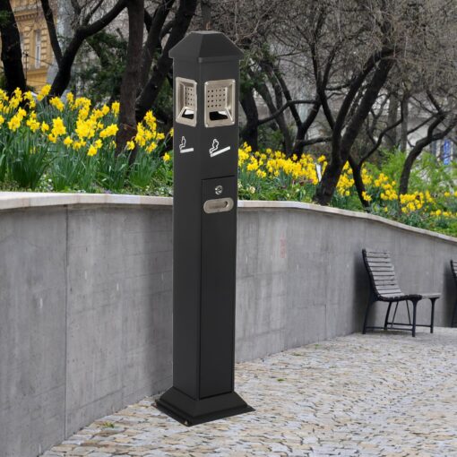 lukar Commercial Butt Receptacles Metal Butt Container Heavy Duty Ash Disposal Outdoor Vertical Trash Can for Patios Gardens Hotels Pubs Offices(Black) - Image 3