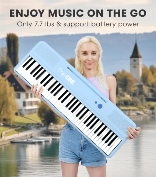 The ONE Smart Keyboard COLOR 61 Keys Piano Keyboard, Music Keyboard with 256 Timbres, 64 Polyphony, 2 Speakers, Built-in LED Lights and Free Apps (Blue) - Image 5