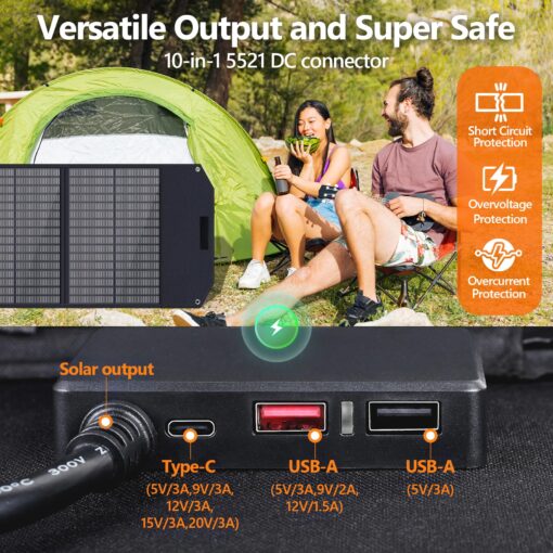 200W Portable Solar Panel, IP67 Waterproof Foldable Solar Charger for Power Station Generator with QC3.0 USB-A & Type-C Output, 200 Watt Monocrystalline Solar Panels for Camping RV Power Blackout - Image 6