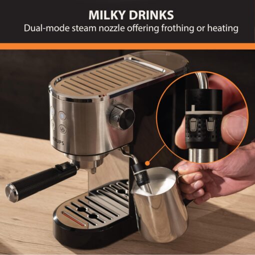 KRUPS Stainless Steel Espresso Machine: 15-Bar Pump Pressure, Milk Frother for Cappuccino and Latte, Fast Pre-Heat, 2-Cup Capacity, Cup Warmer, Easy Cleaning, 1350W, Silver - Image 2