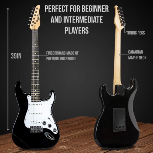 LyxPro Electric Guitar 39" inch Complete Beginner Starter kit Full Size with 20w Amp, Package Includes All Accessories, Digital Tuner, Strings, Picks, Tremolo Bar, Shoulder Strap, and Case Bag - Black - Image 6