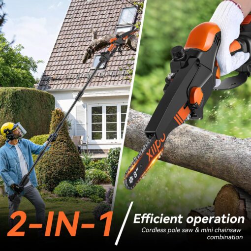 Xilpo 2-in-1 Cordless Pole Saw,8 Inch Electric Pole Chainsaw for Tree Trimming with 21V Battery, Auto Oiling, 15 FT Max Extension Portable Pole Saws for Aerial logging, pruning, landscaping - Image 9