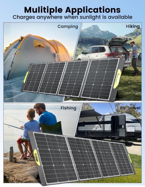 200W Portable Solar Panel, Greenmagic 200W Foldable Solar Panel Lightweight with Kickstands for Home, Camping, Boat, Shed Farm Camping RV Solar Generator, 23% High Efficiency - Image 4