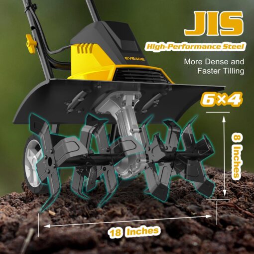 COPOWER by EVEAGE 18-Inch 13.5AMP Electric Corded Garden Tiller & Cultivator, 120V Rototiller Tool, 4'' - 8'' Farm Tilling Depth, Foldable Handle 6x4 Tines, GT18 - Image 6