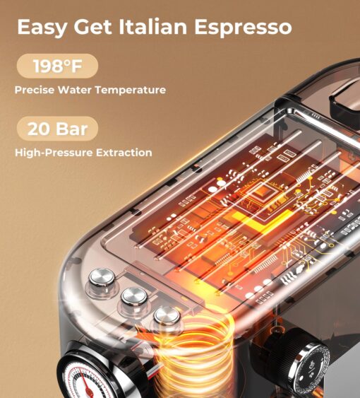 atatix Espresso Machine with Milk Frother, 20 Bar High Pressure Professional Espresso Maker Automatic, Compact Stainless Steel Coffee Machine for Cappuccino, Latte, Gift for Coffee Lover, Silver - Image 6