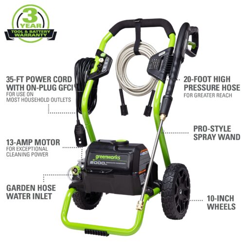 Greenworks 2000 Max PSI @ 1.1 GPM (13 Amp) Electric Pressure Washer GPW2000-1RG + Surface Cleaner Universal Attachment 30012 - Image 5