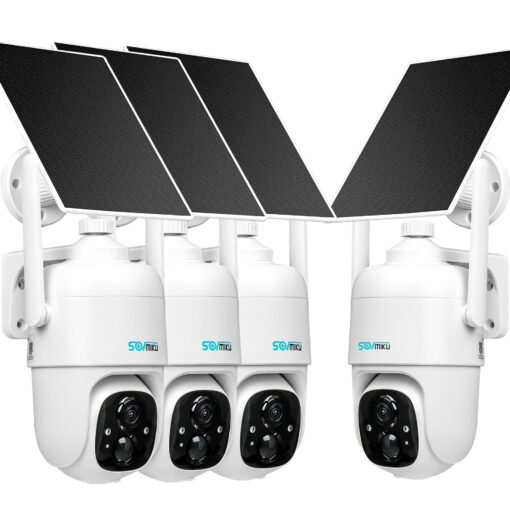 SOVMIKU 4CQ1 AI 2K Solar Security Camera Wireless Outdoor, Battery Powered, Two Way Audio, PIR Motion Detection, 360° View Pan/Tilt,Easy to Setup, Color Night Vision, Audible Flashlight Siren,SD Slot