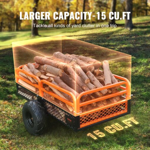 VEVOR ATV UTV Trailer Tow Behind Dump Cart, 1500lbs 15 Cubic Feet, Heavy Duty Yard Garden Trailer Pull Behind Dump Trailer for Lawn Mower Tractor - Image 5
