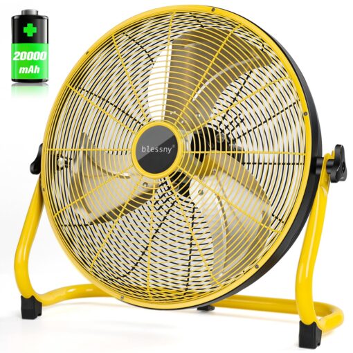 blessny 16" Battery Operated Floor Fan, 20000 mAh Large Rechargeable Cordless Fan for Camping Gazebo Chicken Coop Greenhouse Hurricane Home (High Velocity 2500 CFM)