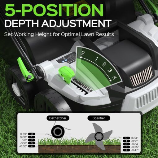 TIECTOWN 16-Inch 15.5 Amp 2-in-1 Electric Dethatcher and Scarifier with 14.5-Gallon Removable Thatch Collection Bag, Lawn Dethatcher with 5-Position Depth Adjustment, Quick-Fold, Keeps Lawn Healthy - Image 6