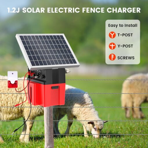 Solar-Powered Electric Fence Charger with Alarm - 1.2J Energizer, 12000mAh Battery & 10W Panel for 20-Mile Range Security - Ideal for Cattle, Sheep, Goats, Chickens, Poultry Farms - Image 4
