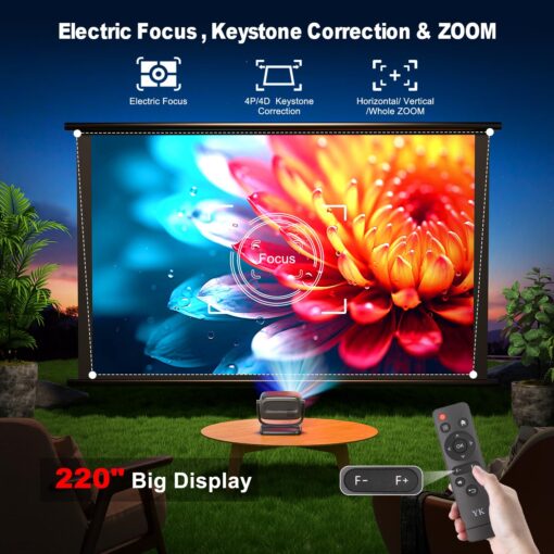 4K Smart Projector with 5G WiFi and Bluetooth 5.2, 600 ANSI Portable Projector with Built in App, 1080P Outdoor Movie Projector with 4P4D Correction, Max 220" Compatible with iPhone/Android/TV Stick - Image 3
