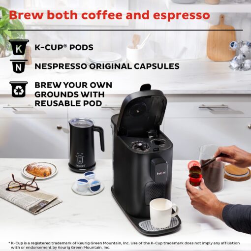 Instant Pot Pod, 3-in-1 Espresso, K-Cup Pod and Ground Coffee Maker, From the Makers of Instant Pot with Reusable Coffee Pod for Ground Coffee, 2 to 12oz. Brew Sizes, 68oz Reservoir - Image 9