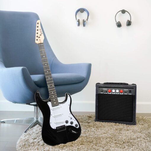 LyxPro Electric Guitar 39" inch Complete Beginner Starter kit Full Size with 20w Amp, Package Includes All Accessories, Digital Tuner, Strings, Picks, Tremolo Bar, Shoulder Strap, and Case Bag - Black - Image 2