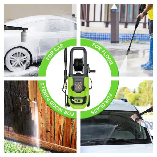 DECOKTOOL Electric Pressure Washer - 5000 PSI 3.0 GPM Power Washer with Touch Screen Adjustable Pressure, 35FT Power Cord and 4 Different Nozzles, Foam Cannon for Car, Garden, Yard, Green - Image 2