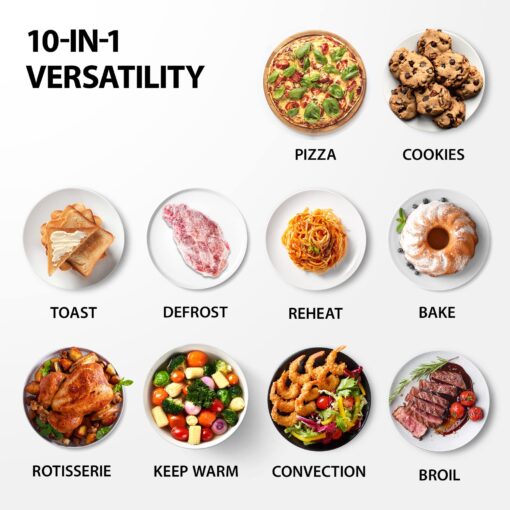 TOSHIBA AC25CEW-SS Large 6-Slice Convection Toaster Oven Countertop, 10-In-One with Toast, Pizza and Rotisserie, 1500W, Stainless Steel, Includes 6 Accessories - Image 6